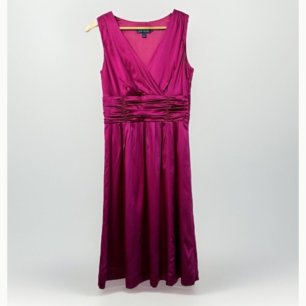 Boden Women’s Silk Magenta Sleeveless Midi Dress 6 High Ruched Waist Evening